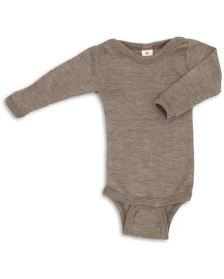 Engel Natur Merino/Seide Langarm Babybody GOTS mit Druckverschluss 98/104 walnuss
