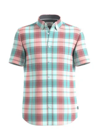 s.Oliver Red Label - Kurzes Baumwollstretch-Hemd im Slim Fit rot/blau - Gr. - M