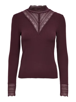 ONLY - ONLTILDE L/S HIGH NECK LACE TOP JRS NOOS port royale - Gr. - XS