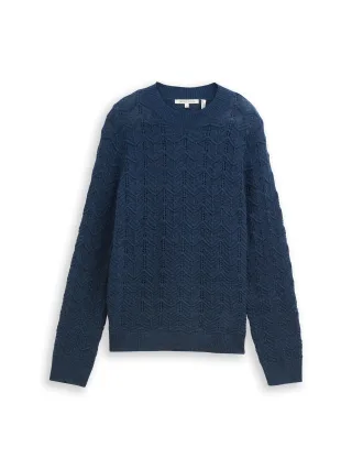 Denim Tom Tailor - Strickpullover mit Stehkragen dark duck blue - Gr. - S
