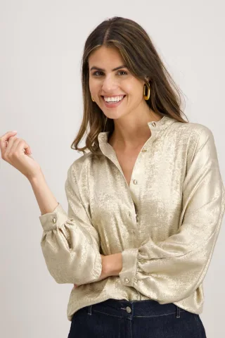 signe nature - Bluse mit Metallic-Effekt Mao-Kragen gold - Gr. - 42