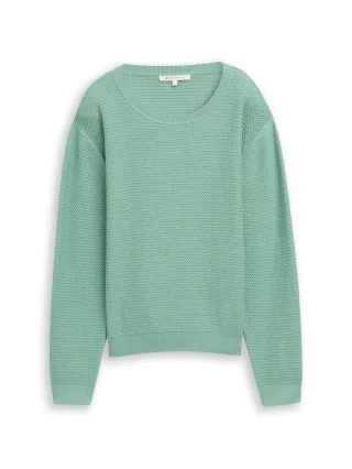 Denim Tom Tailor - Strickpullover mit Rundhalsausschnitt bleeched green - Gr. - XL