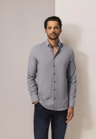 State of Art - Hemd mit Button-Down-Kragen hellgrau/hellbeige - Gr. - XXL