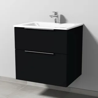 Sanipa 3way Glas-Set Glas-Waschtisch und Unterbau mit 2 Auszügen, Schwarz-Matt UF20108