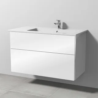 Sanipa 3way Keramik-Set Venticello Keramik-Waschtisch und Unterbau mit 2 Auszügen, Weiß-Glanz BS32678