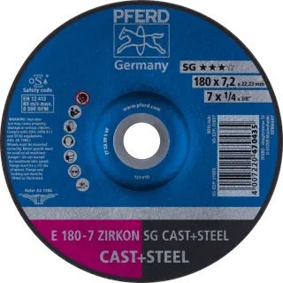 PFERD TOOLS Schruppscheibe E ZIRKON Leistungslinie SG CAST+STEEL für Guss/Stahl - 62217628