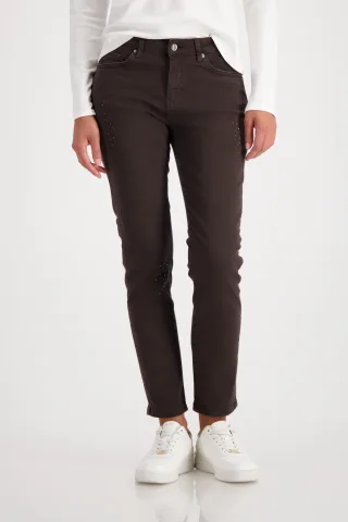 monari - Distressed Jeans mit Strasssteinen brownie - Gr. - 44