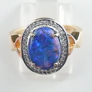 18k Gelbgold Opalring mit australischem Black Opal und Diamanten – Halo-Design mit 3,10 ct Lightning Ridge Opal