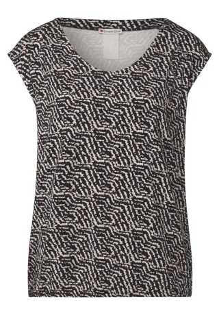 Street One - Gemustertes Jersey-Shirt schwarz - Gr. - 36