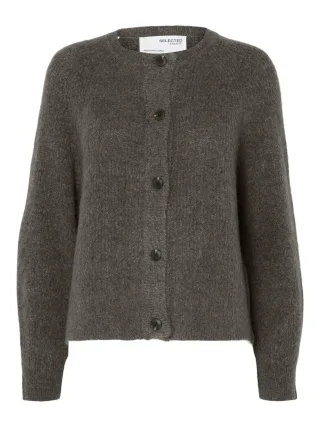 SELECTED WOMEN - SLWLULU LS KNIT SHORT CARDIGAN NOOS Medium Grey Melange - Gr. - XS