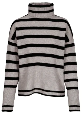 IN LINEA - Pullover, Rollkragen, Ringel 842 stone mel.-black - Gr. - 44