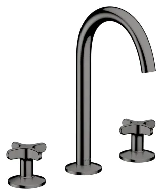 Hansgrohe 3-Loch Waschtischarmatur AXOR One 170 Kreuzgriff Push-Open Ablaufgarn. polished black chr 48040330