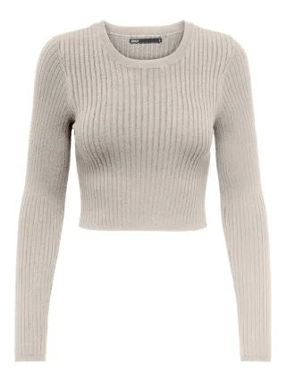 ONLY - ONLKAROL LS CROP O-NECK KNT pumice stone - Gr. - XL