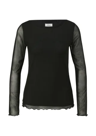 s.Oliver BLACK LABEL - Longsleeve aus Mesh schwarz - Gr. - 44