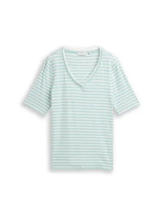 Tom Tailor - Slim Fit T-Shirt mit V-Ausschnitt blue haze offwhite stripe - Gr. - L