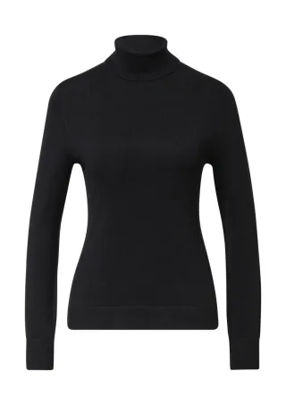 comma - Rollkragenpullover im Slim Fit mit Ärmelschlitzen schwarz - Gr. - 44