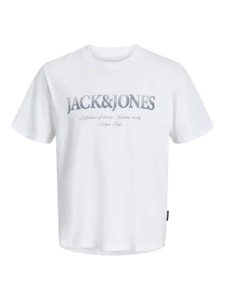 JACK&JONES - JJDEVIN DAYTONA PRINT TEE SS CREW LN Bright White - Gr. - M