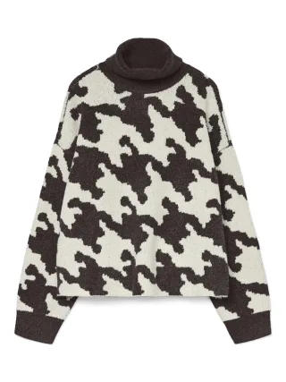 VERO MODA - VMHURLEY LS HIGHNECK HOUNDSTOOTH PULL. Chocolate Torte - Gr. - XL