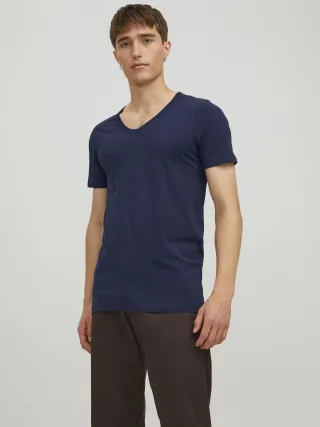 JACK&JONES - JJEBASIC V-NECK TEE S/S NOOS navy blue - Gr. - XXL