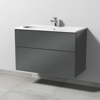Sanipa 3way Waschtischunterbau zu Geberit Acanto Slim Waschtisch mit 2 Auszügen, Anthrazit-Glanz SF41279
