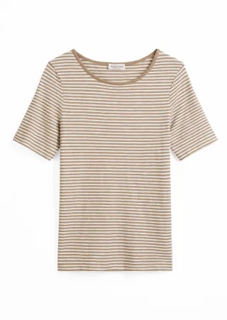 Marc OPolo Casual - Gestreiftes T-Shirt regular braun/weiß - Gr. - M