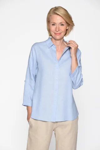 CLARINA - Bluse, Hemdkragen, 3/4 Arm,uni bleu - Gr. - 44