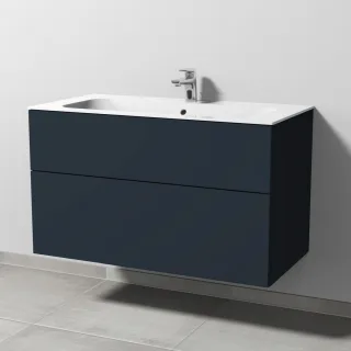 Sanipa 3way Keramik-Set Finion Keramik-Waschtisch und Unterbau mit 2 Auszügen, Marine-Matt SP4011R