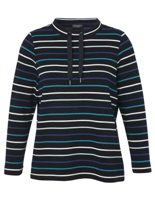 VIA APPIA DUE - Sweatshirt Kelchkragen 1/1 Arm Ringel dunkelblau multicol - Gr. - 48