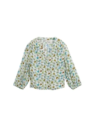 Denim Tom Tailor - Loose Fit Bluse aus Viskose white green blue flower print - Gr. - XS