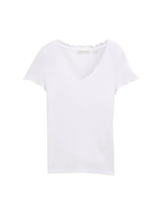 Denim Tom Tailor - T-Shirt mit V-Ausschnitt white - Gr. - XS