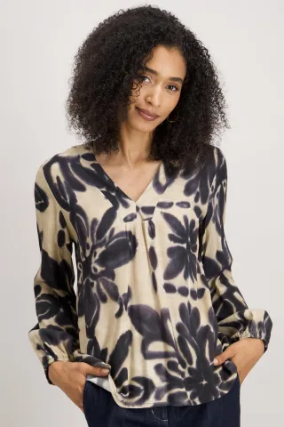signe nature - Bedruckte Bluse beige/blau - Gr. - 40