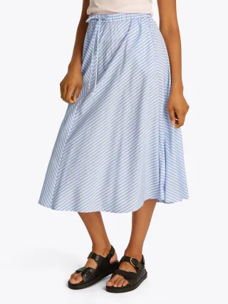Tommy Hilfiger A-Linien-Rock "CRINKLE VISCOSE MIX MIDI SKIRT" mit Streifenmuster, mit Tunnelzug am Bund