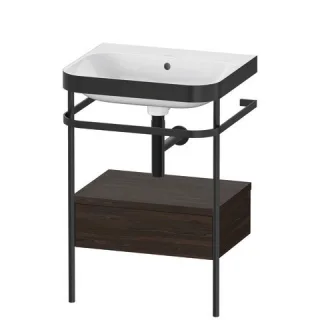 Duravit Happy D.2 Plus c-bonded Set mit Metallkonsole und Schubkasten Nussbaum gebürstet Matt 575x49 HP4740N6969