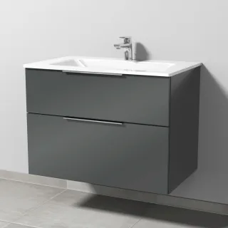 Sanipa 3way Glas-Set Glas-Waschtisch und Unterbau mit 2 Auszügen, Anthrazit-Glanz UF20279