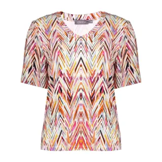 Geisha Fashion Women - T-shirt v-neck jersey AOP pr.03-25-2 red/purple - Gr. - XXL
