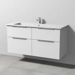 Sanipa 3way Keramik-Set Venticello Keramik-Waschtisch und Unterbau mit 4 Auszügen, Weiß-Soft UM32743