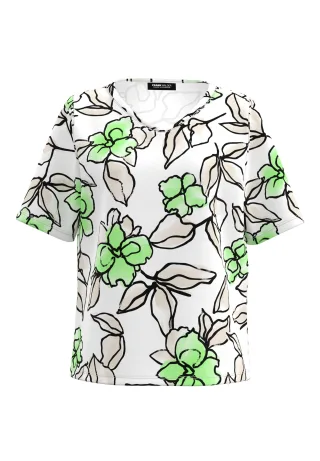 FRANK WALDER - T-Shirt NOS mit Blumenprint paradise green/ecru/schwarz - Gr. - 36