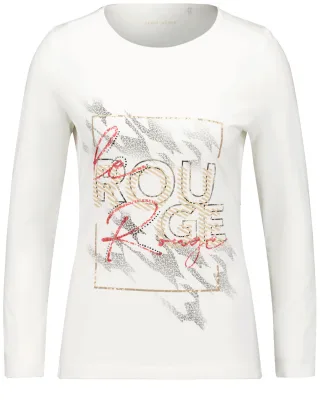 GERRY WEBER Edition - Nachhaltiges Langarmshirt mit Frontprint off white / camel placement - Gr. - 42