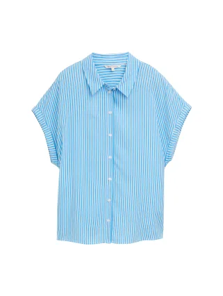 Denim Tom Tailor - Bluse aus Viskose vertical blue white stripe - Gr. - M