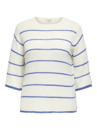 ONLY CARMAKOMA - CARGEENA 3/4 STRIPE V-NECK KNT cloud dancer - Gr. - L-50/52