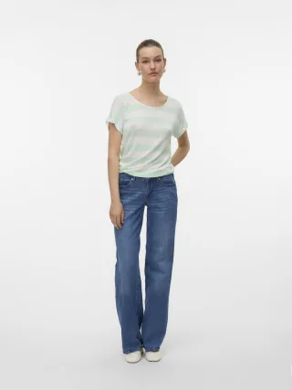 VERO MODA - VMWIDE STRIPE SL TOP JRS NOOS birds egg green - Gr. - L