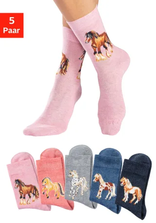 H.I.S Socken Packung, 5 Paar tlg. Mit unterschiedlichen Pferdemotiven
