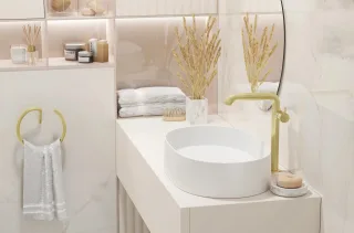 Neuesbad Serie 600 Waschtischarmatur, erhöht, gerader Auslauf, ohne Ablaufgarnitur, gold gebürstet NB1BQS_R24K1