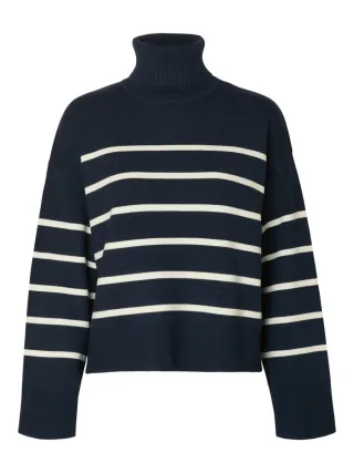 Selected - Rollkragenpullover beige/blau - Gr. - S