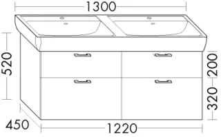 Burgbad Waschtischunterschrank Sys30 PG3 Diago 520x1220x450 Grau Hochglanz, WWJI122F1509 WWJI122F1509