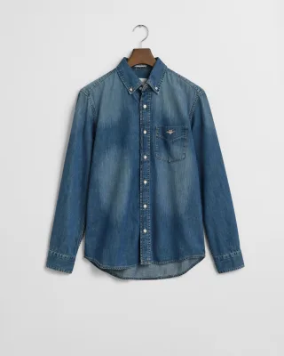 GANT - Regular Fit Jeansbluse mid blue worn in - Gr. - M