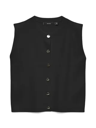 VERO MODA - VMGOLD SL O-NECK BUTTON VEST BOO Black - Gr. - XS