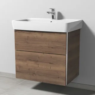 Sanipa 3way Waschtischunterbau zu Geberit Renova Plan Waschtisch mit 2 Auszügen, Eiche-Tabak BR87750