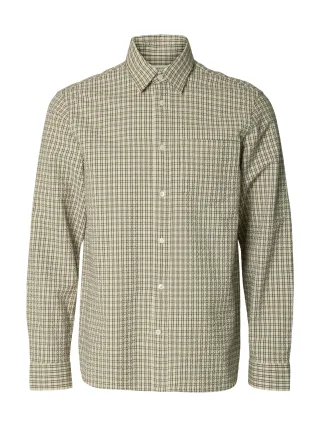 SELECTED MEN - SLHREGFREDDIE MIX SEERSUCKER LS SHIRT oatmeal - Gr. - L