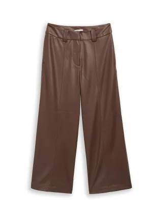Tom Tailor - Culotte Hose in Lederoptik dark pecan brown - Gr. - 38/28